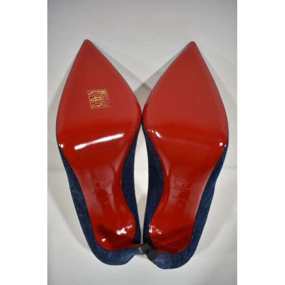Christian Louboutin Kate 100 Blue Denim Saba Gold Stiletto Pointed Heel Pump 40 - Picture 12 of 12